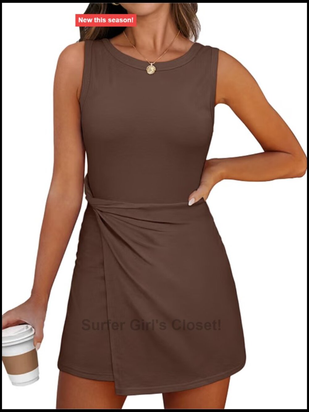Bodycon Mini Dress with Built-in Shorts Twist Waist Sleeveless
